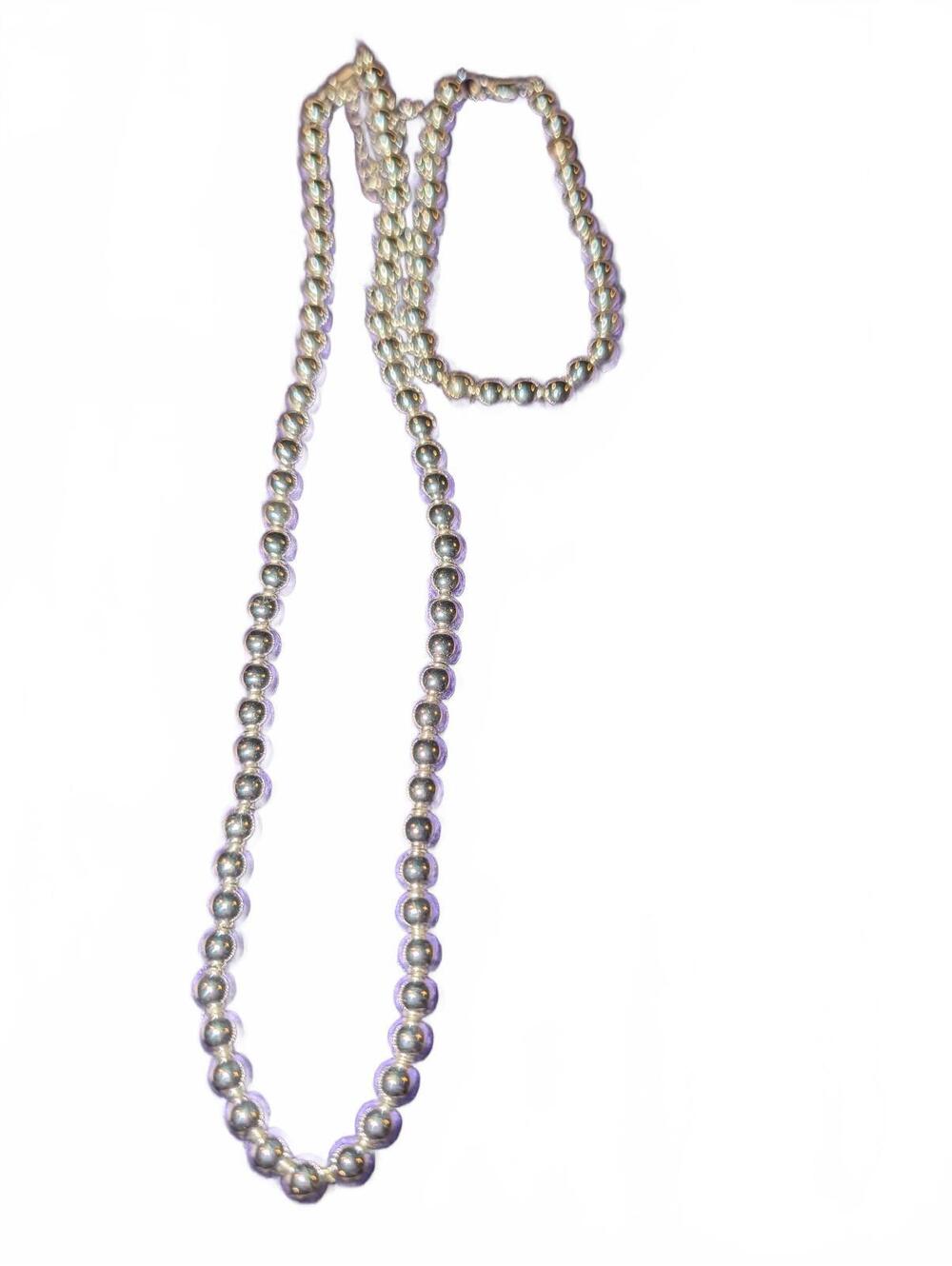 Vintage Silver 925 Beaded Necklace and Bracelet Set